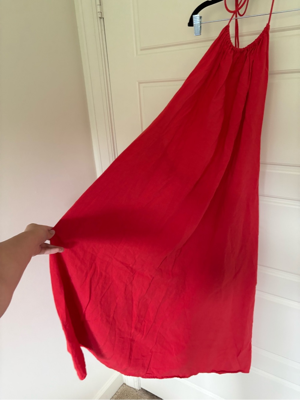 Red Linen-Blend halter dress - Picture 3 of 6